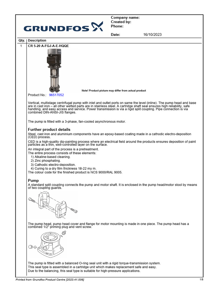 CR 5-20 A-FGJ-A-E-HQQE Pump Details | PDF | Pump | Electric Motor