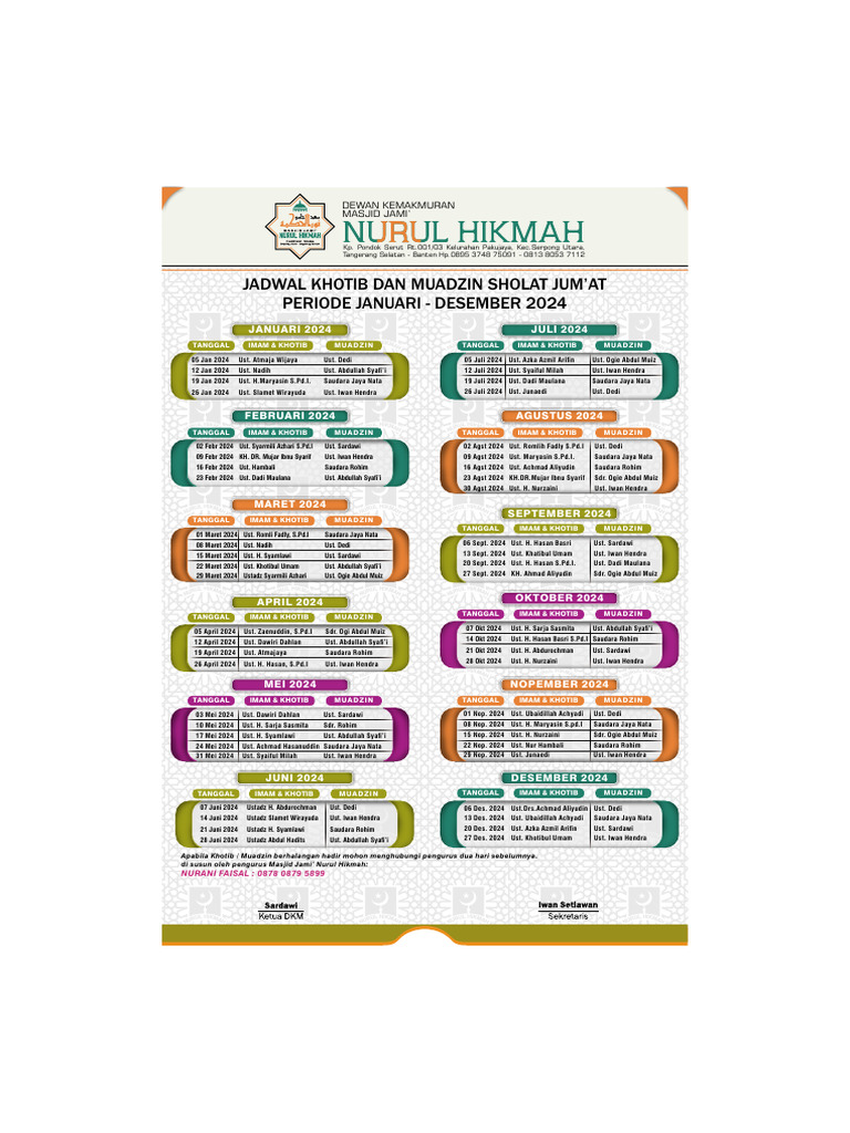 Jadwal Khutbah Jum'at 2024 PDF