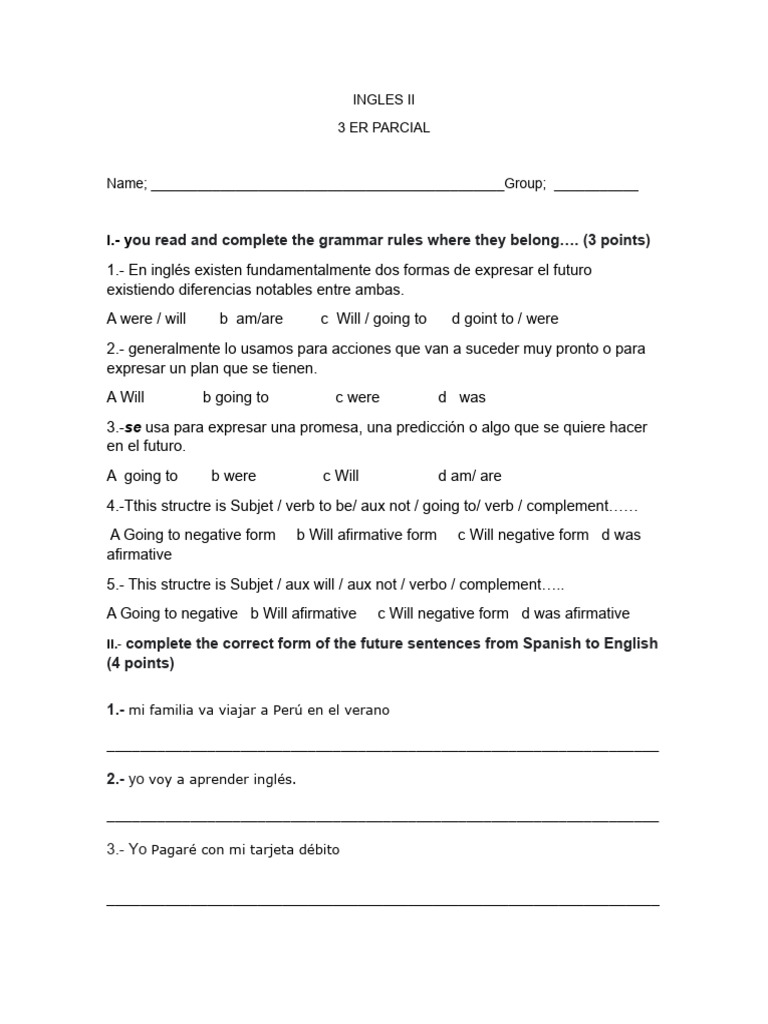 Examen de Ingles II 3er Parcial Prof,Edder Hernandez | PDF