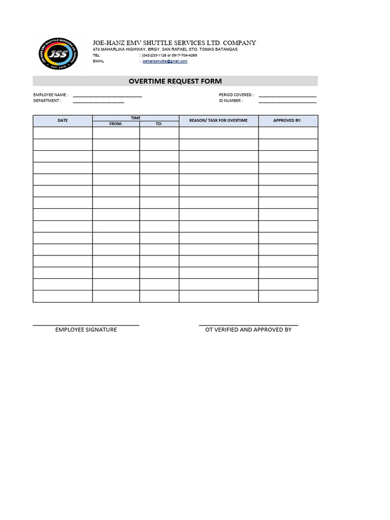 Ot Request Form | PDF
