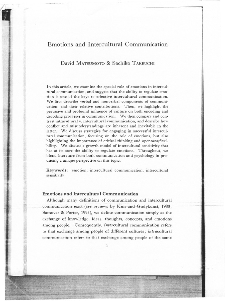 1998 Emotions and Intercultrual Communicatioin | PDF | Communication ...