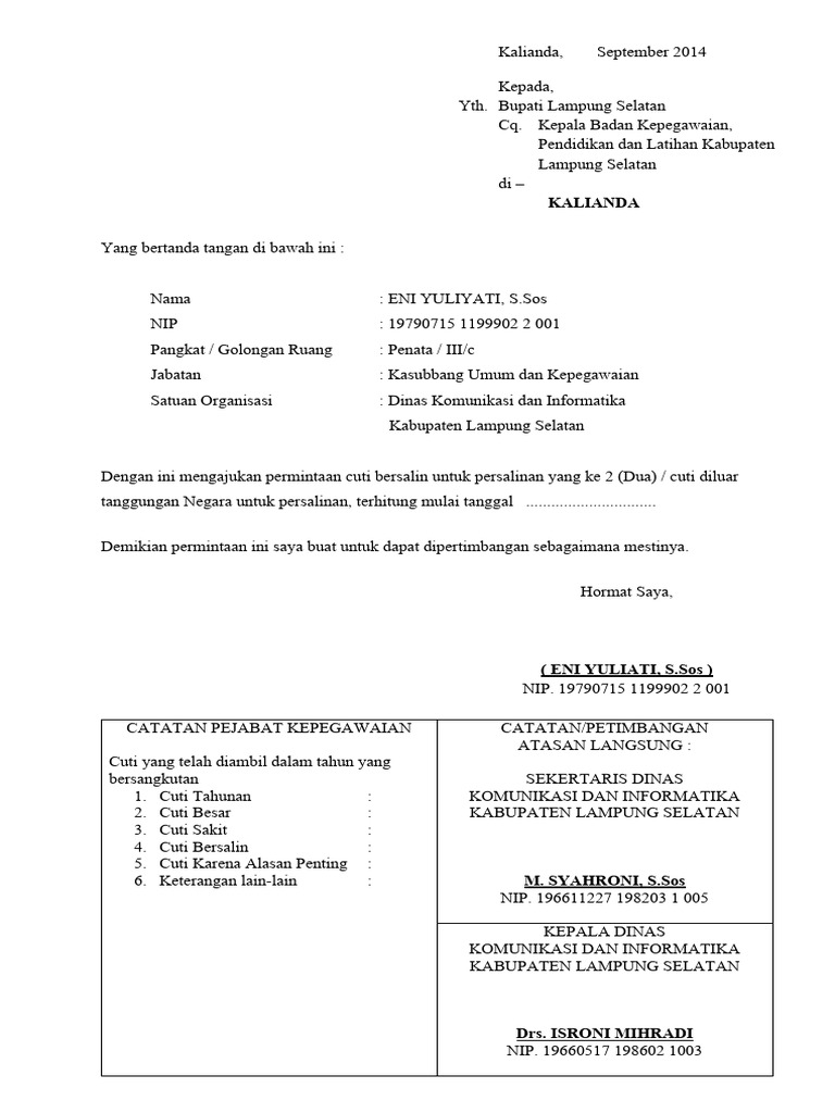 Contoh Surat Izin Cuti Pdf