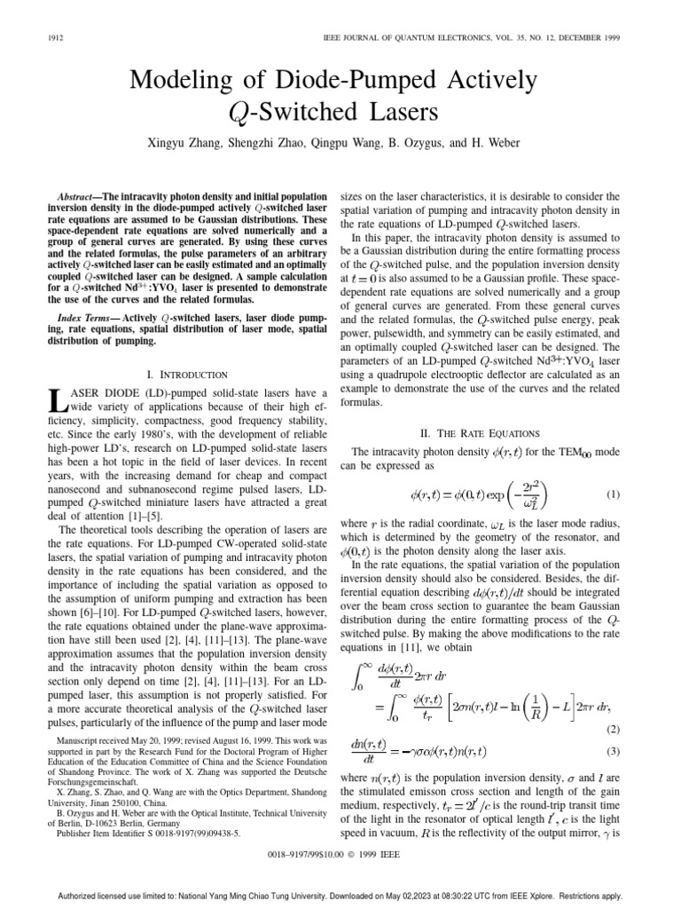 Modeling Diode-Pumped Q-Switched Lasers | PDF | Laser | Normal Distribution