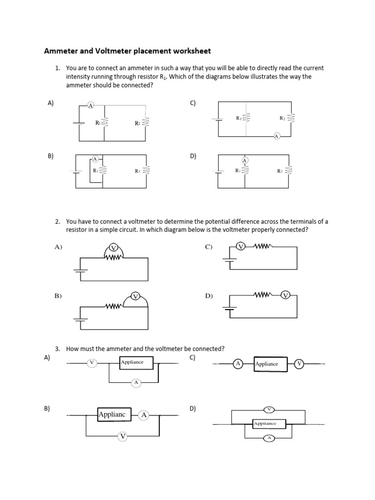 Ammeter and Voltmeter Placement 2013 PDF Voltage Physical Sciences