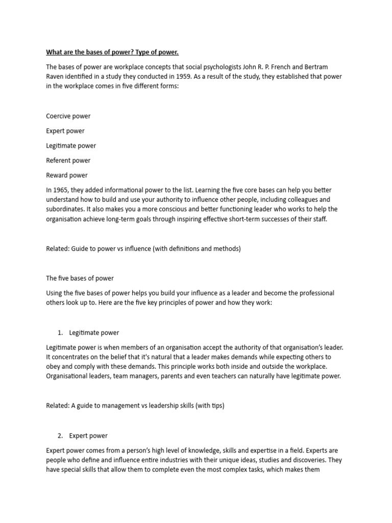 bases of power notes PDF Power (Social And Political) Leadership