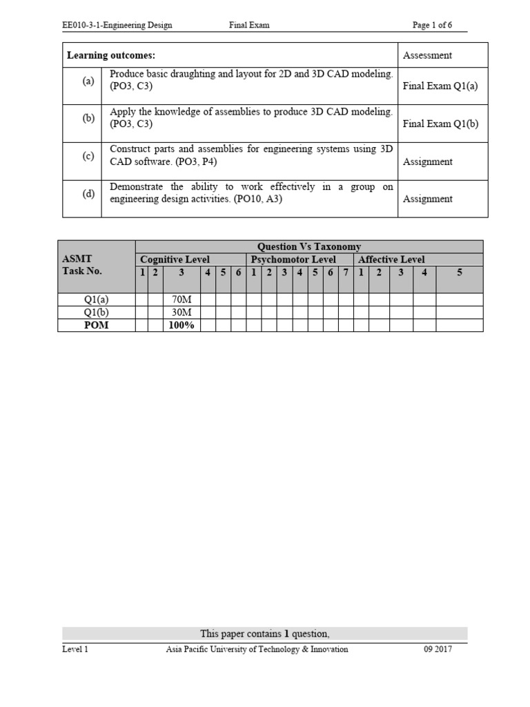 Engineering Design Question Paper PDF Computer Aided Design 3 D