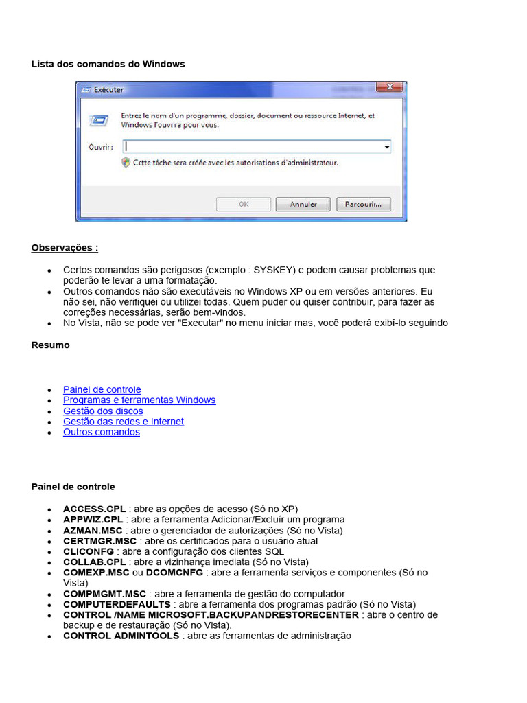 Comandos Exe Windows | PDF | Windows Vista | Sistema De Nomes De.