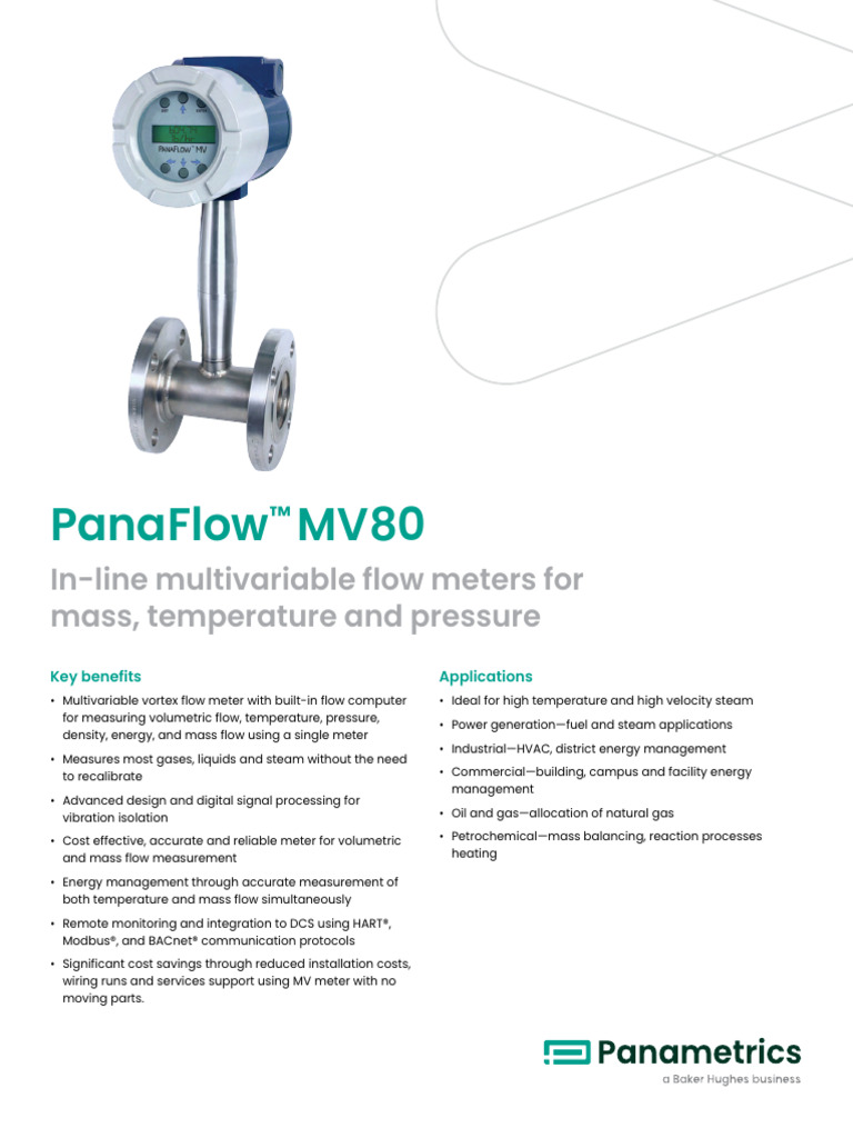 Baker Hughes - PanaFlow-MV80-Datasheet | PDF | Flow Measurement | Gases