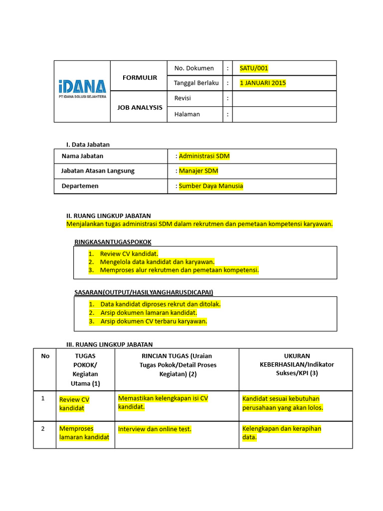 03 - Portofolio - Form Analisa Jabatan | PDF