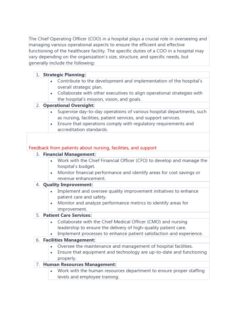 Hospital COO Role and Responsibilities | PDF | Hospital | Health Care