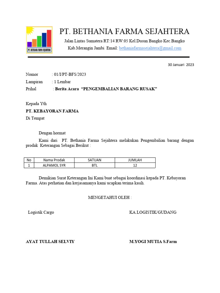 Surat Pengembalian Barang Rusak Pdf