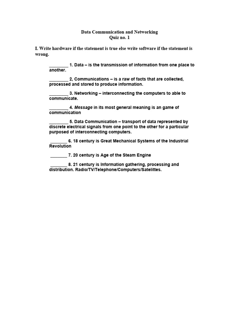 Data communication and networking quiz pdf