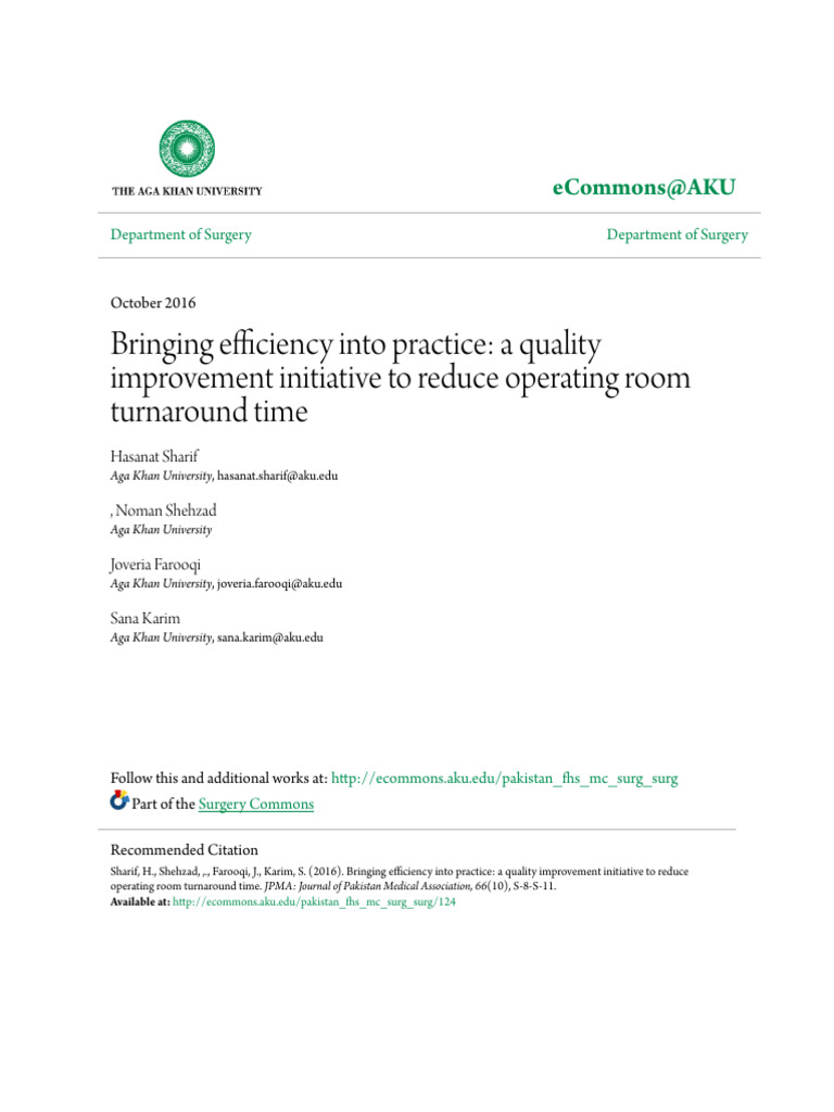 Bringing Efficiency Into Practice - A Quality Improvement Initiati ...