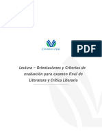 Lectura-Criterios de Evaluación para Examen II Parcial Literatura y Crítica Literaria