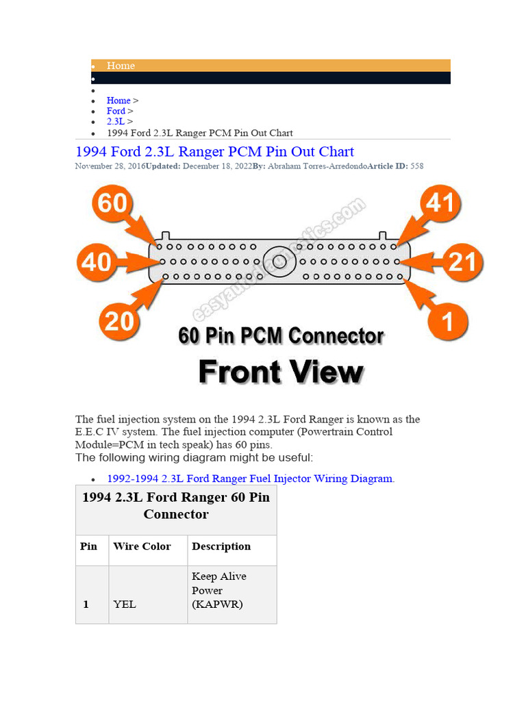 1994 Ford Ranger PCM Wiring Guide | PDF | Vehicle Technology ...