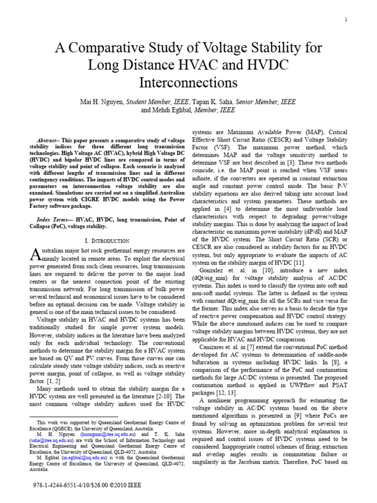 Voltage Stability in HVAC vs HVDC Systems | PDF | High Voltage Direct ...