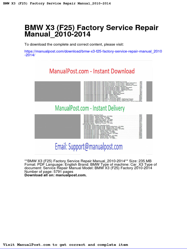 BMW x3 f25 Factory Service Repair Manual 2010 2014 PDF