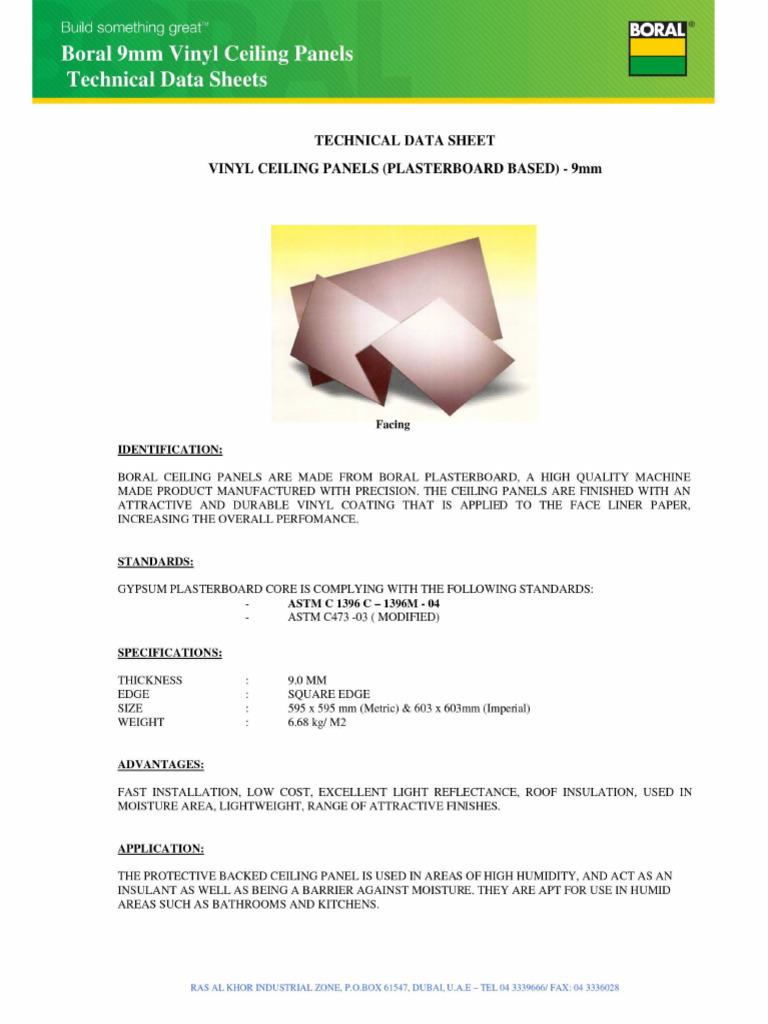 9mm Vinyl Ceiling tiles boral PDF