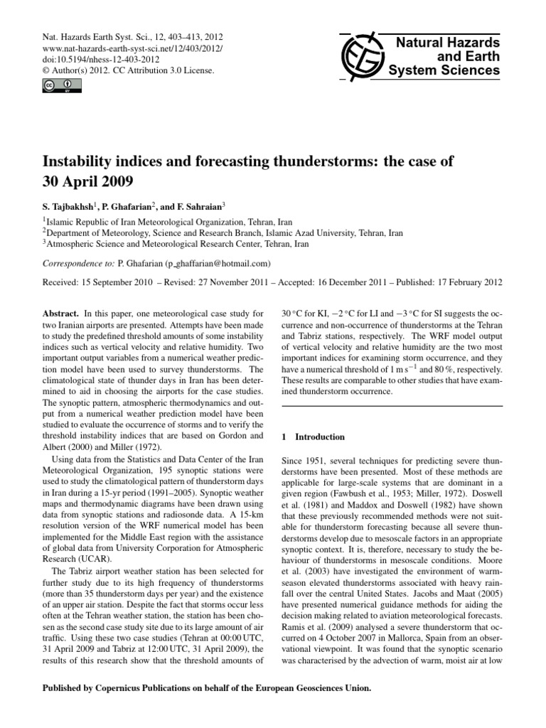 Instability Indices and Forecasting Thun | PDF | Thunderstorm | Contour ...