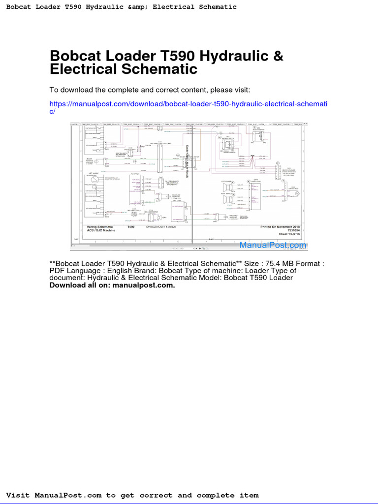 Bobcat Loader t590 Hydraulic Electrical Schematic PDF Relay