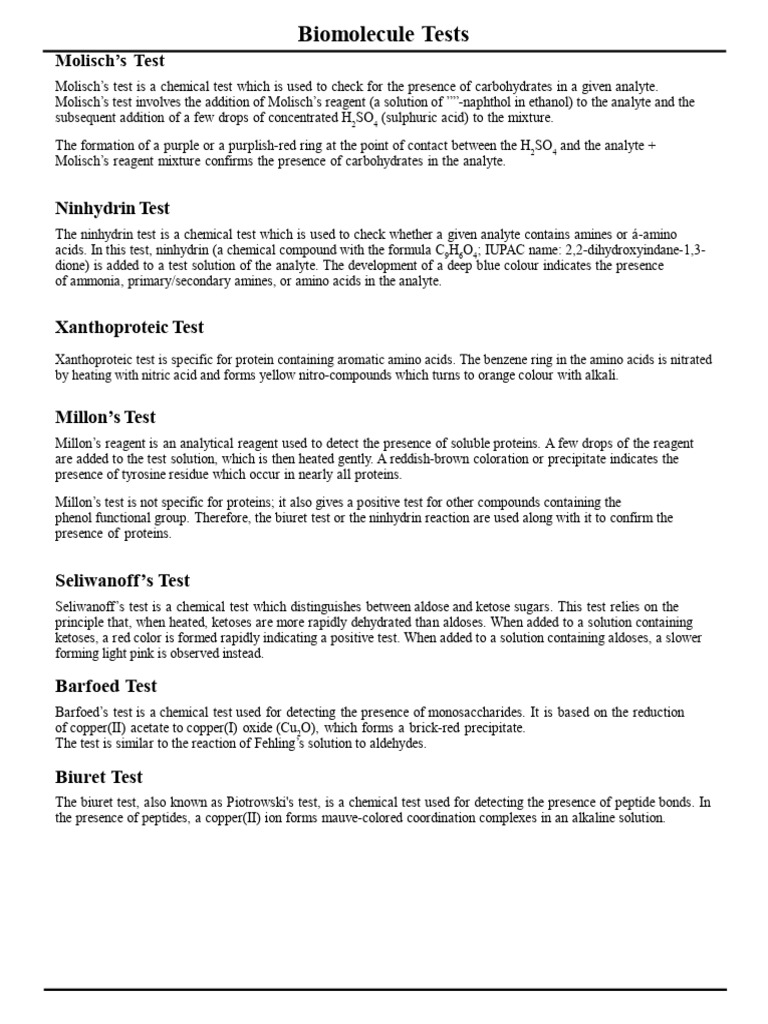 Biomolecule Tests PDF Chemistry Chemical Compounds