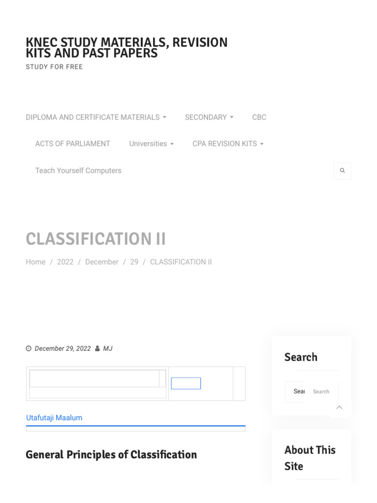 Biology Form 3 Classification II Knec Study Materials, Revision Kits