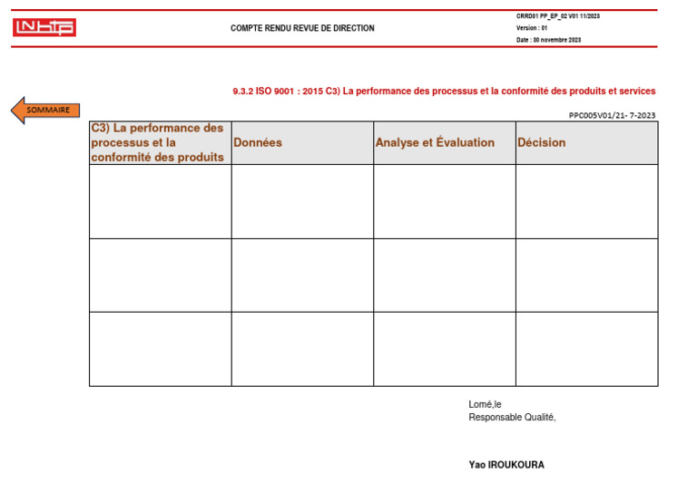 Compte Rendu Revue de Direction | PDF
