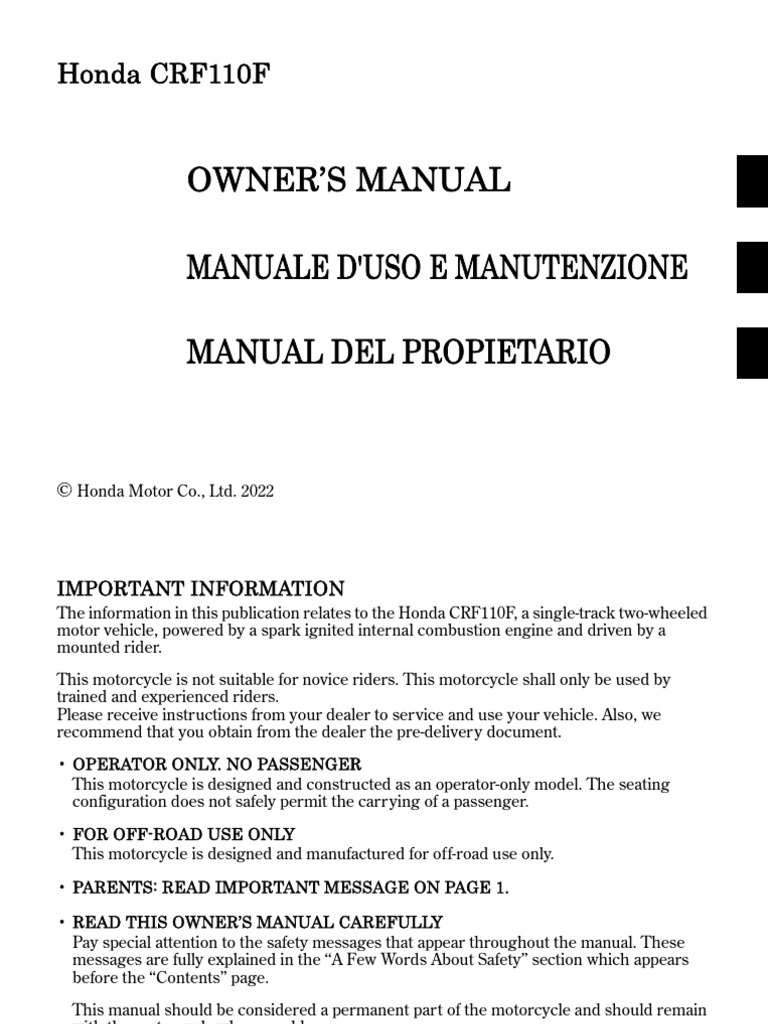 2022 HONDA CRF125F SERVICE MANUAL PDF visual data 8