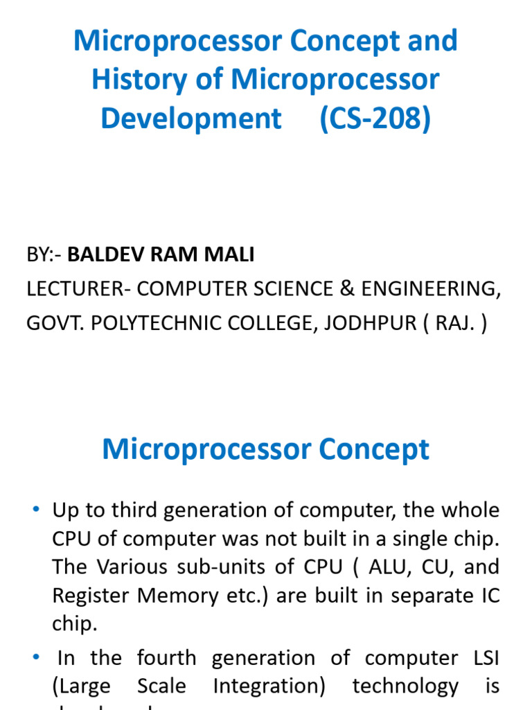 CS 20811&1 2 Microprocessor Concept and History of Microprocessor PDF