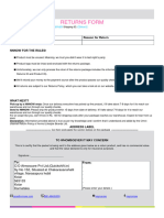 Returns Form: Returns Summary Product Reason For Return