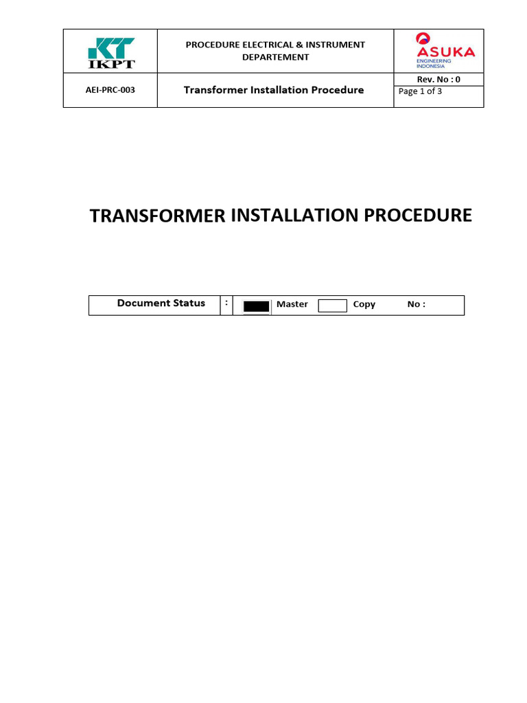 Transformer Installation Procedure Guide | PDF | Screw | Transformer