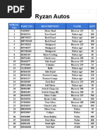 Exel Format Order List