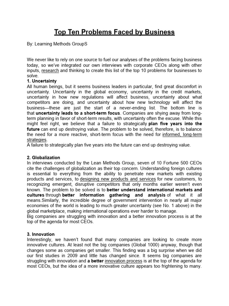 Top Ten Problems Faced by Business PDF Supply Chain Information