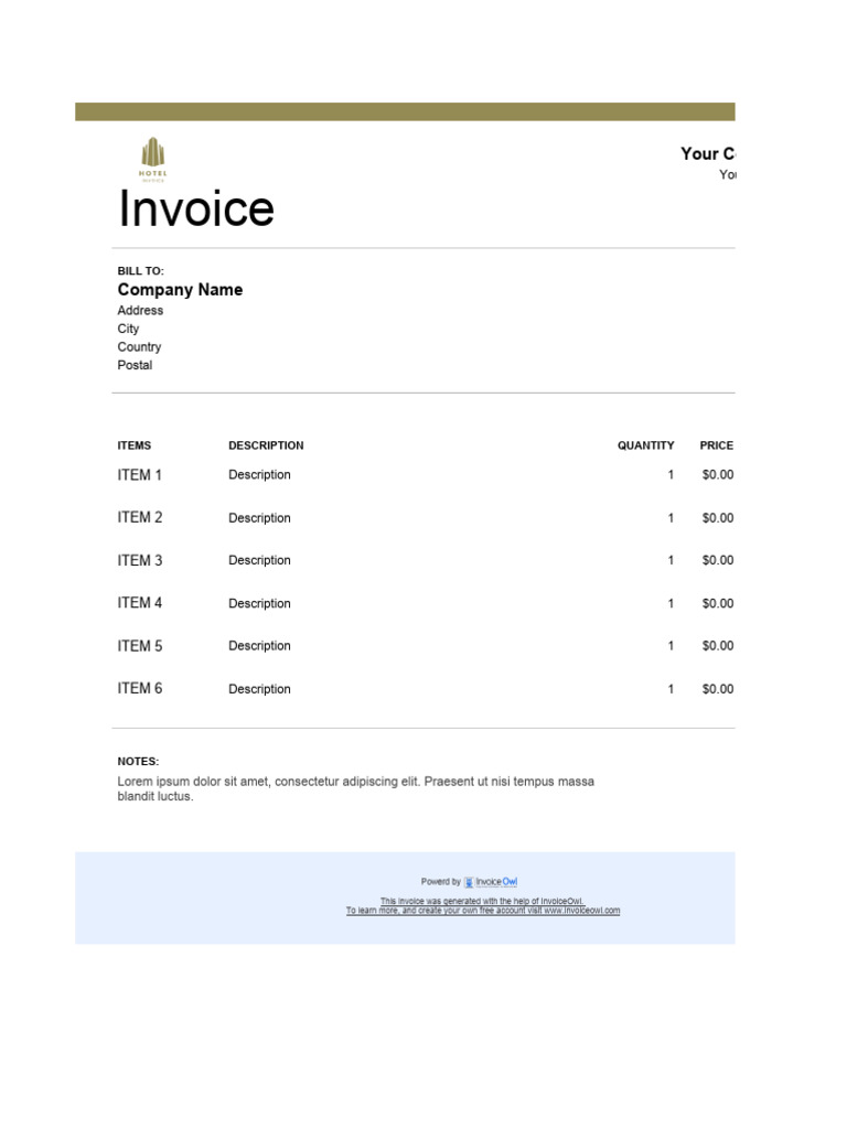 Accommodation Invoice Template | PDF