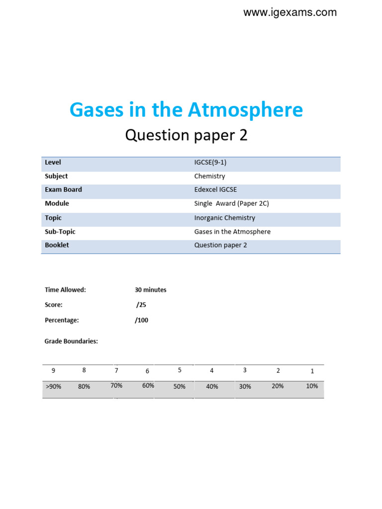 12.2 Gases in The Atmosphere (2C) QP | PDF | Atmosphere Of Earth ...