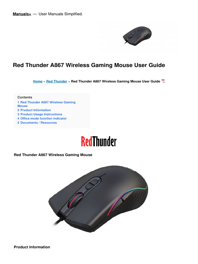Red Thunder A867 Mouse User Guide | PDF | Computer Keyboard | Point And ...