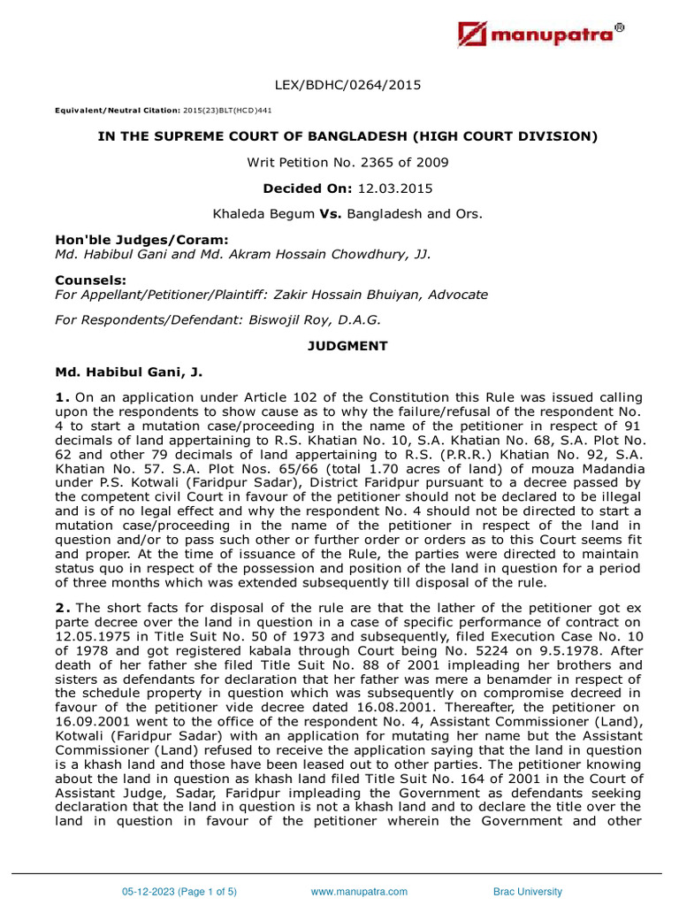 Supreme Court Ruling on Land Mutation Case | PDF | Judgment (Law ...