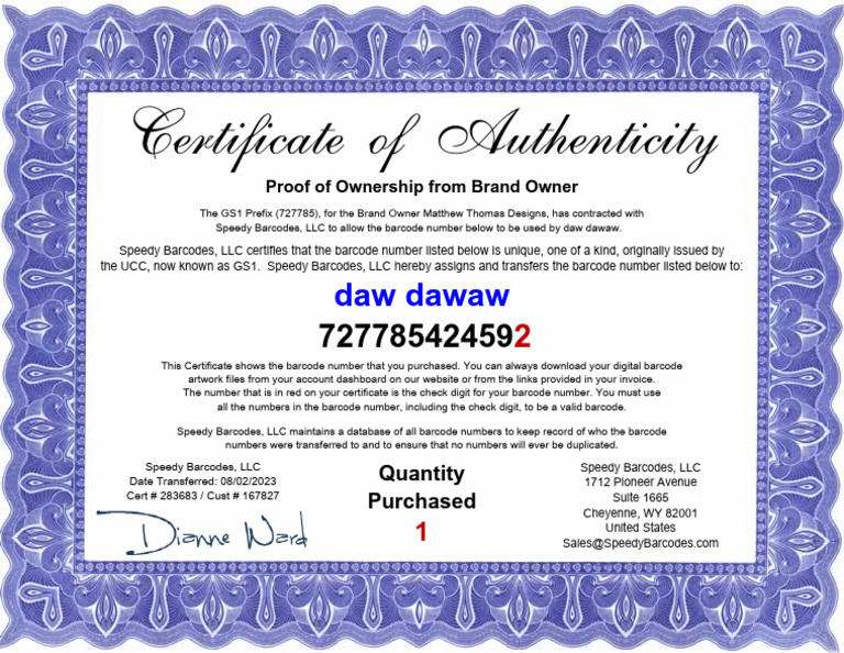 GS1 Barcode Certificate for Daw Dawaw | PDF