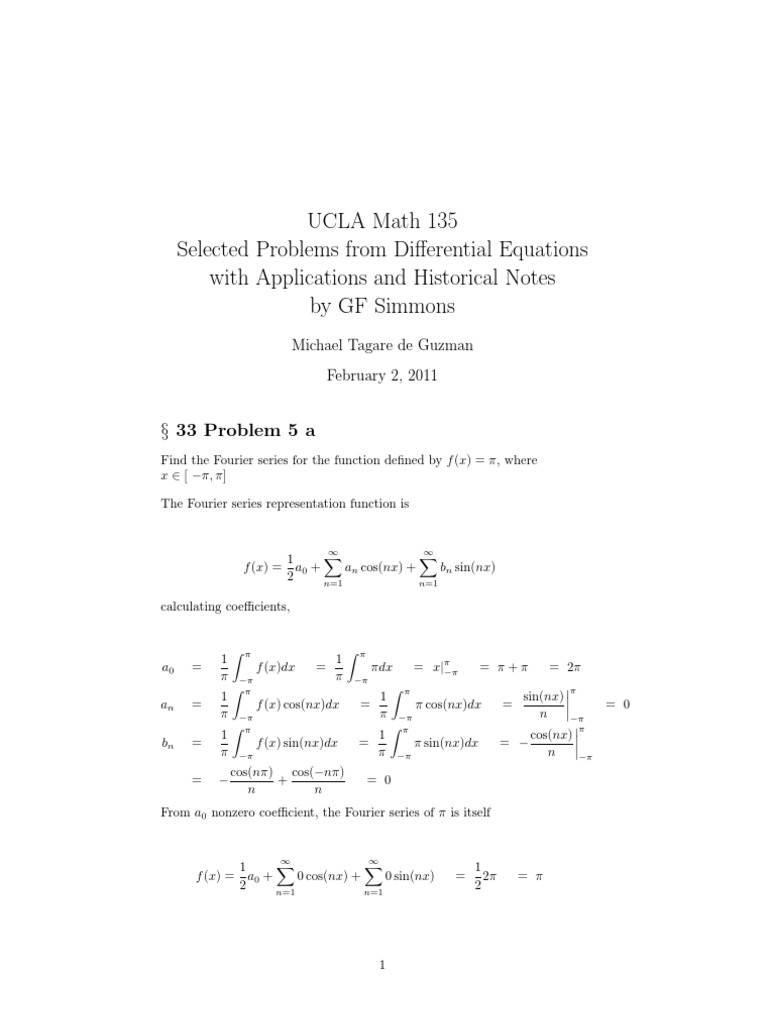 UCLA Math 135 Selected Problems From Differential Equations With
