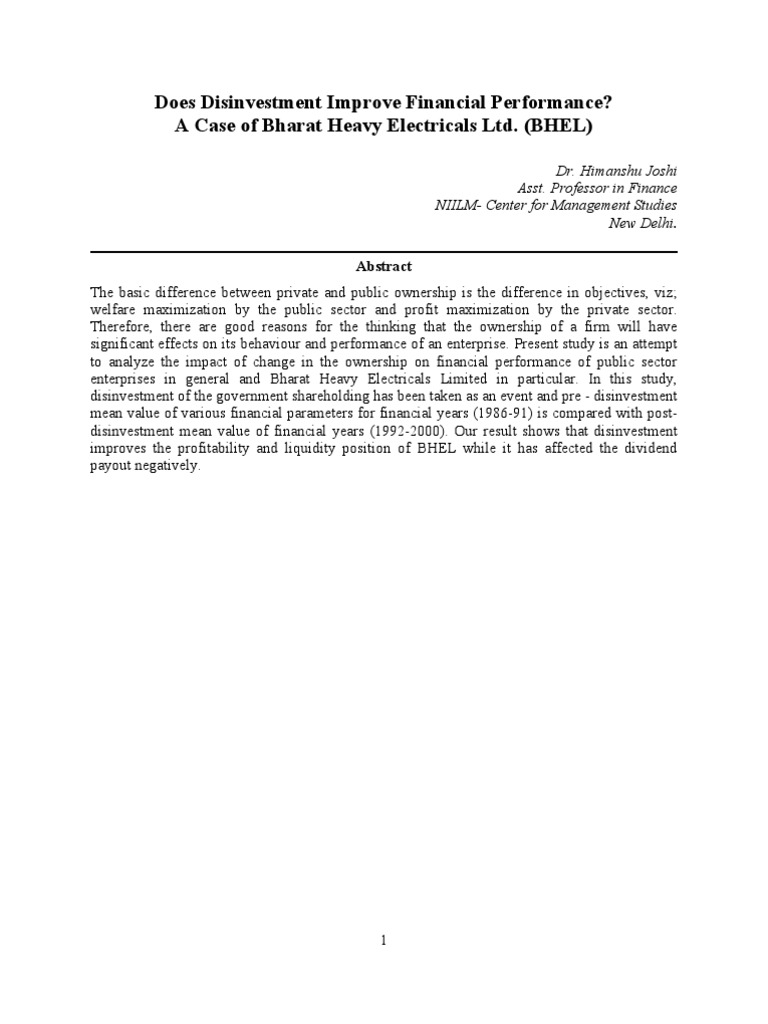 Bhel Divestment Strategy Analysis | PDF | Dividend | Debt