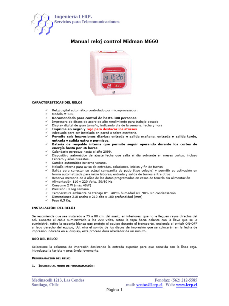 Manual Reloj Control Midman M660 | PDF | Reloj | Informática