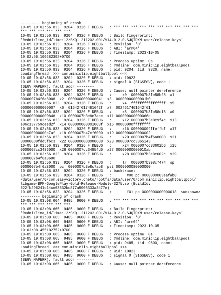 EasyVictory App Crash Log Analysis | PDF | Computing