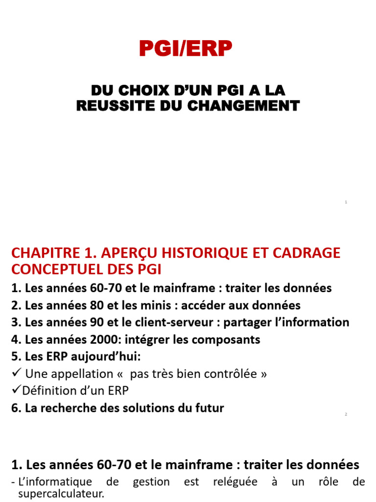 PGI : De l'Histoire à l'Intégration | PDF | Progiciel de gestion ...