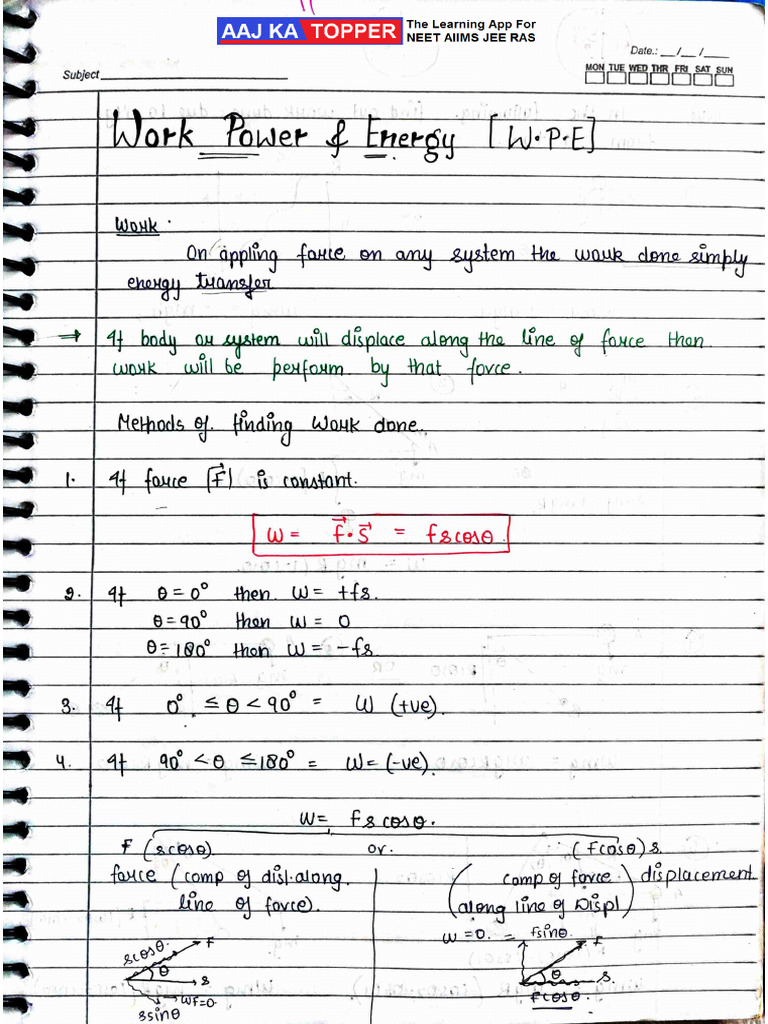 Work Power Energy Notes English | PDF