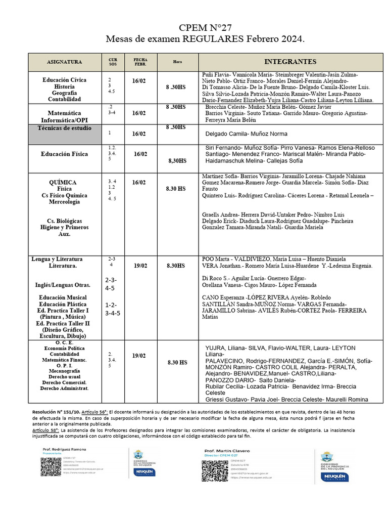 Mesa de Examen Regulares Febrero 2024 PDF