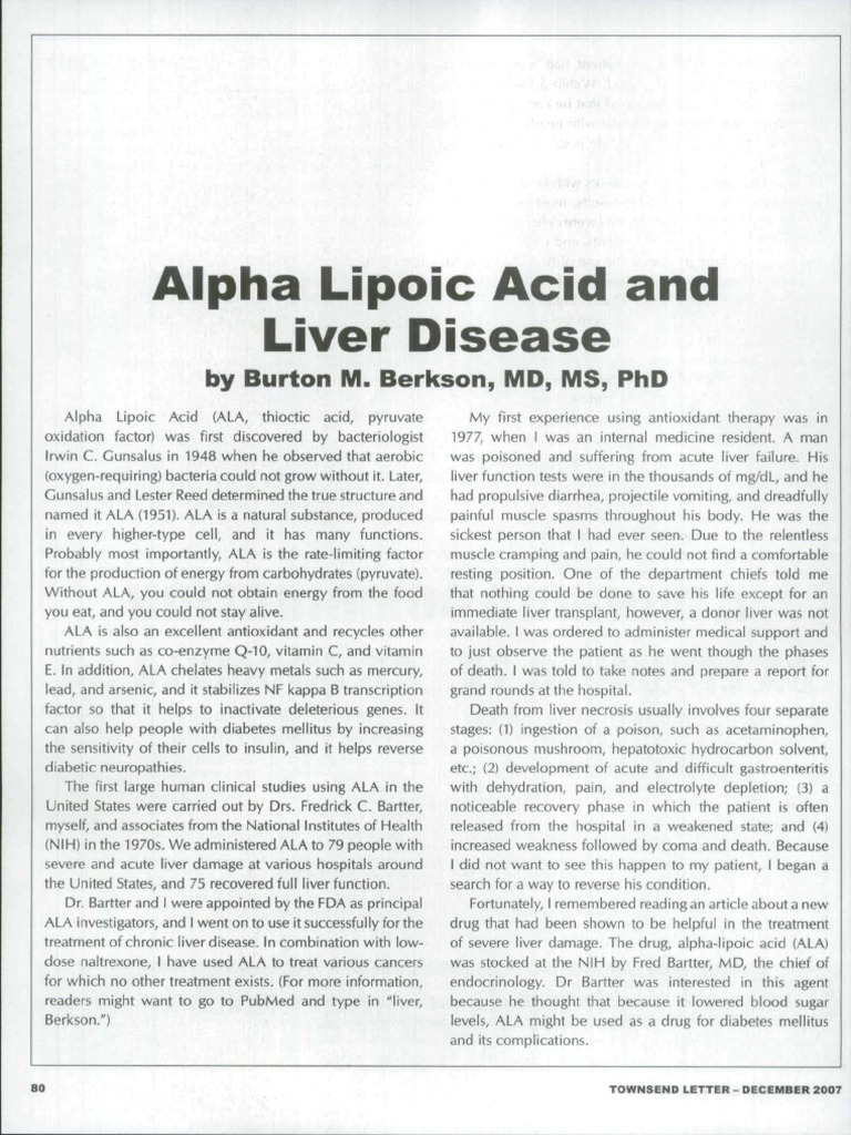 Alpha Lipoic Acid and Liver Disease!!!!!!!!! PDF Hepatitis Cirrhosis