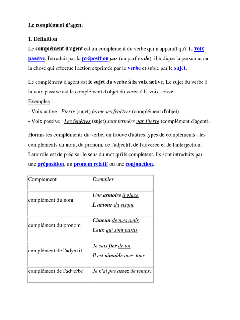 Comprendre le complément d'agent | PDF