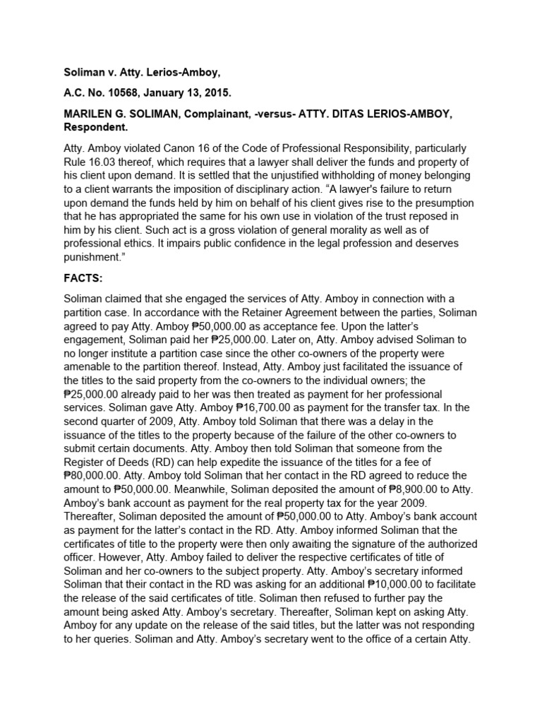 Atty. Amboy's Ethical Violation in Soliman Case | PDF | Lawyer ...