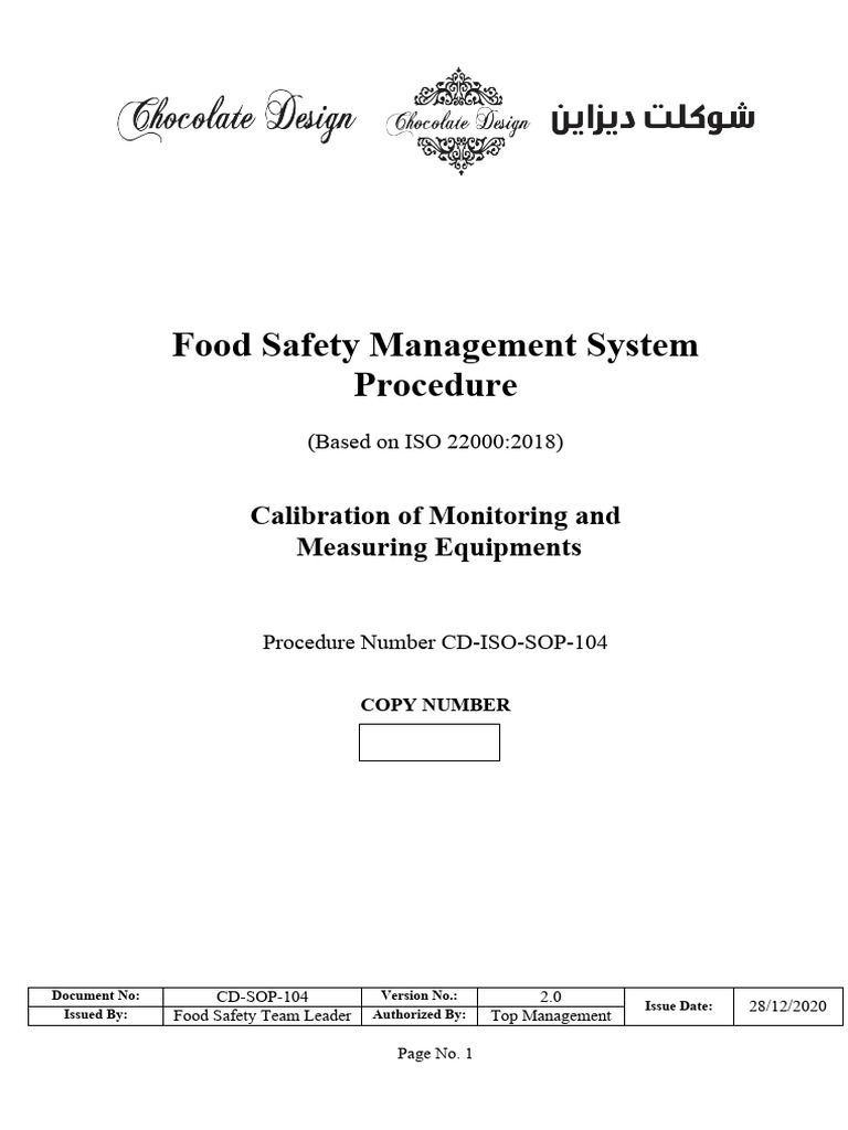 CDISOSOP104 Calibration of Monitoring and Measuring Equipments PDF