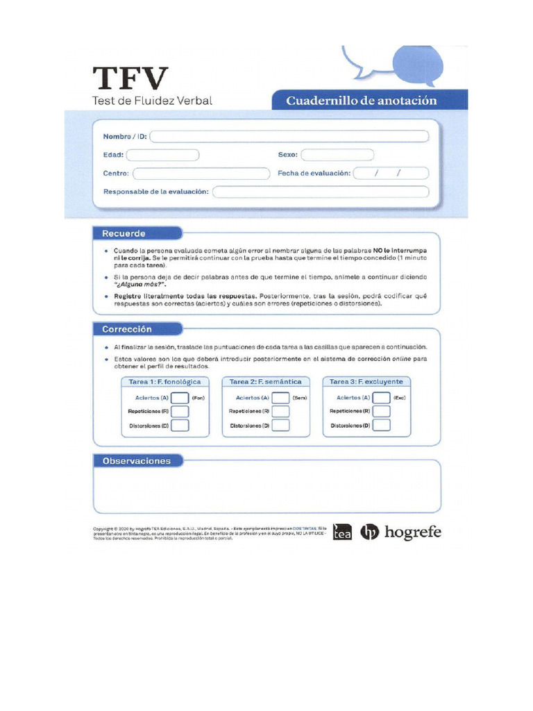 Test TFV y Baremos | PDF